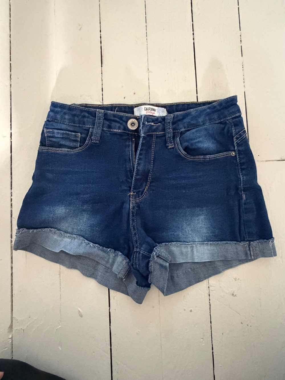 Dark Blue Rolled-Hem Denim Shorts by